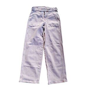 American Eagle Women's Light Pink High-Waisted Straight-Leg Jeans Size 6 Preppy